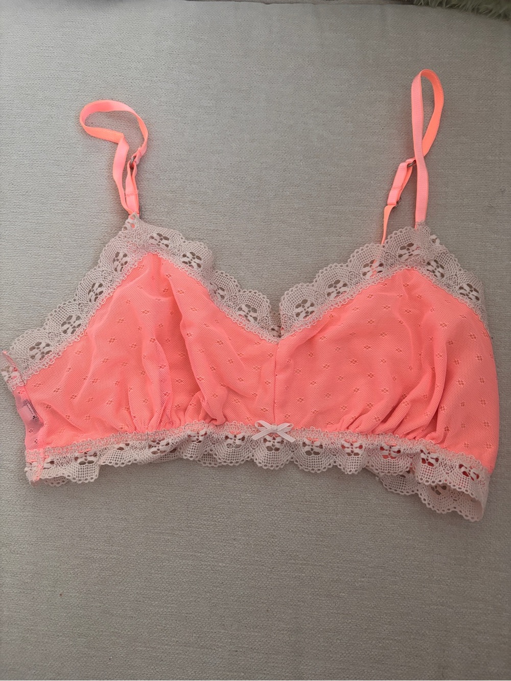 American Eagle Outfitters Coral Pink Lace-Trim Bralette Large